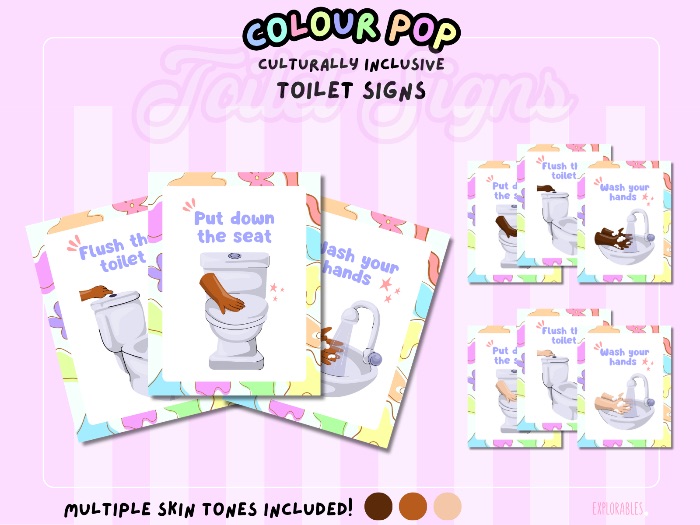 Toilet Signs Culturally Inclusive Funky Green Colour Pop Signs Flush The Toilet