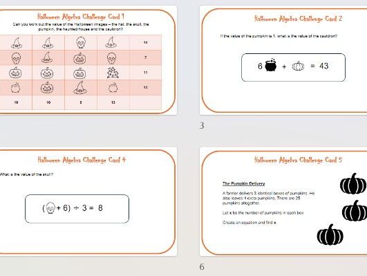 Halloween Algebra Challenge Cards