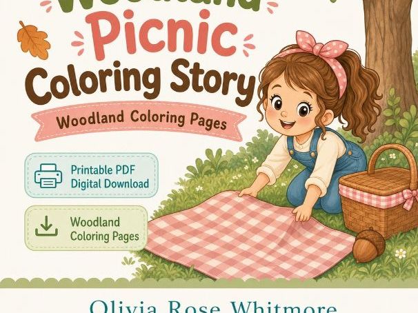 Woodland Picnic Coloring Story | Woodland Coloring Pages | Printable PDF | Digital Download