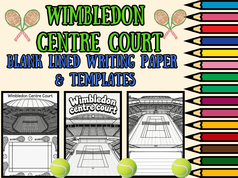Wimbledon Centre Court Writing Templates | NO PREP Tennis Lined Paper & Coloring