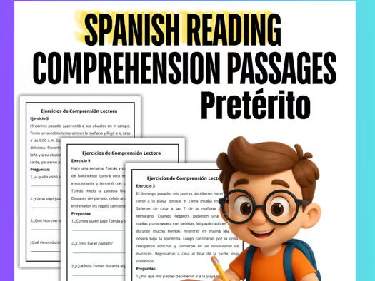 Spanish Reading Comprehension Passages | Preterite Tense Worksheets | All ages