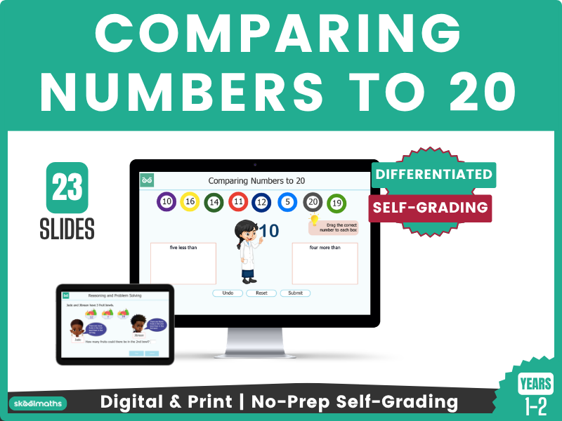 Compare and Order Numbers up to 20 | Year 1 Digital Maths Lesson Self-Marking Activities