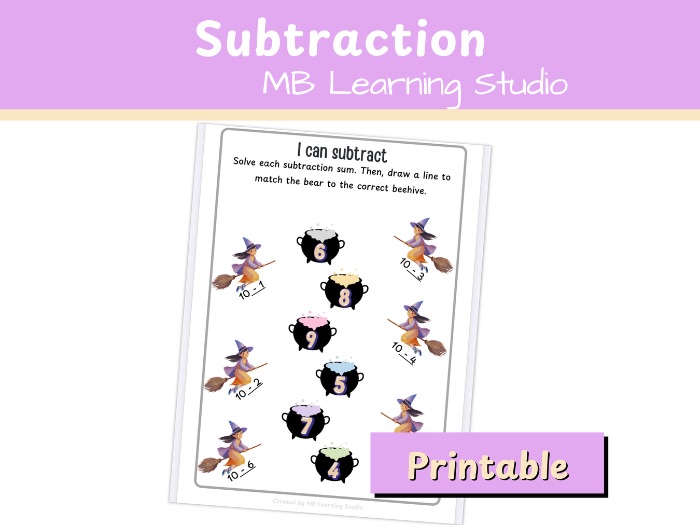 Halloween Subtraction Worksheet – Maths Activity for EYFS, KS1, Pre-K to 1st Grade