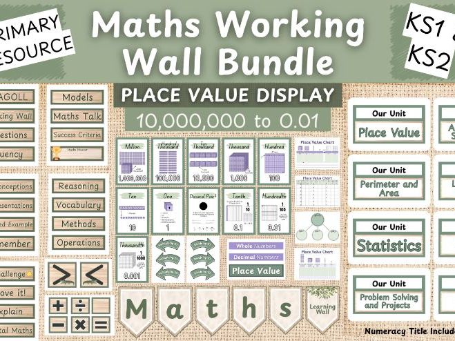Place Value Maths Working Wall Complete Display Bundle KS1 and KS2