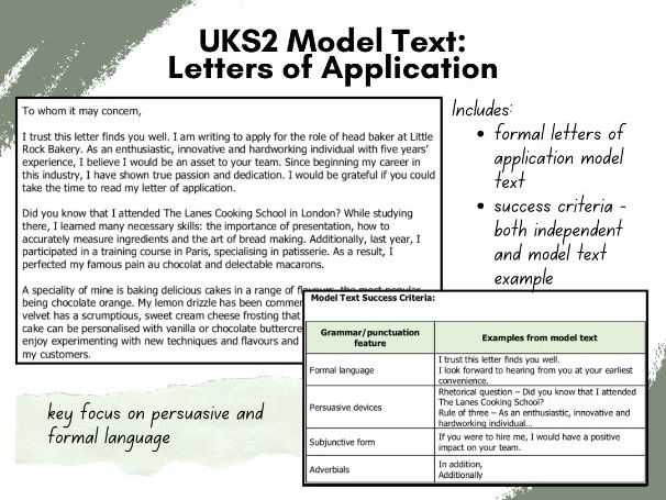 UKS2 Model Text - Letter of Application