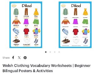 Welsh Clothing Vocabulary Worksheets | Beginner Bilingual Posters & Activities