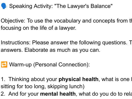 Living at Work (Speaking Activity)