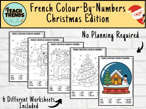Christmas French Colour-By-Numbers Colouring Worksheets