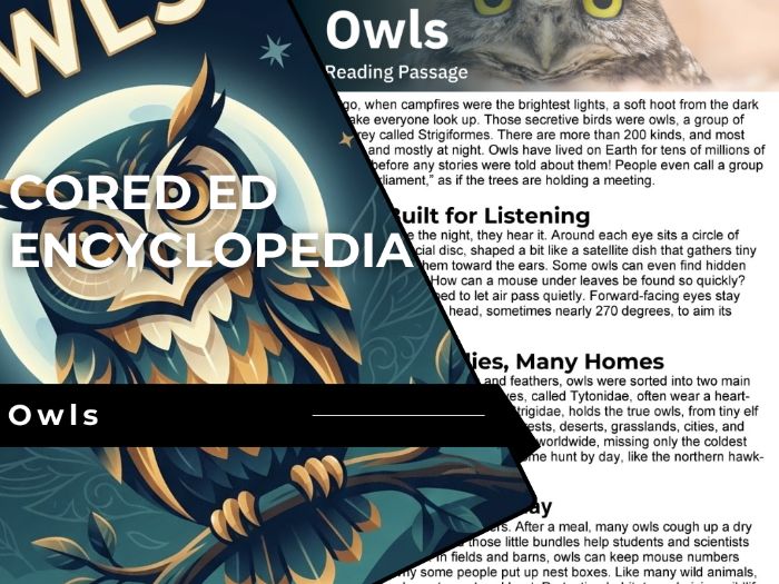 Owls Reading Comprehension Passage - Cored Ed Encyclopedia