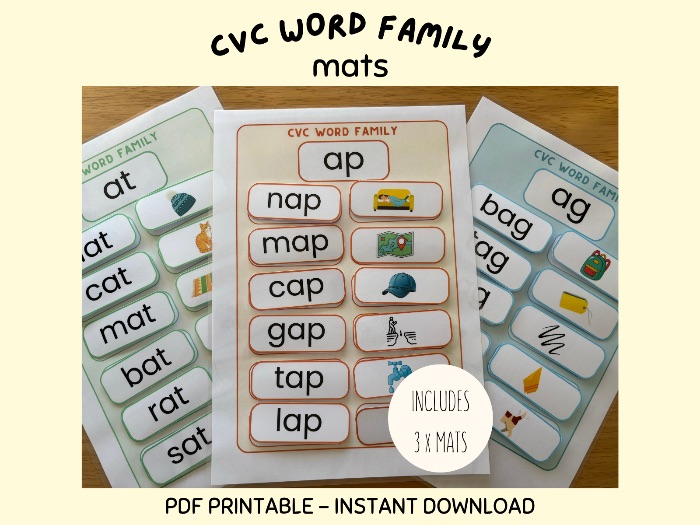 CVC Word Family Mats Learning To Read Spelling Children Word Recognition Matching Activity Match