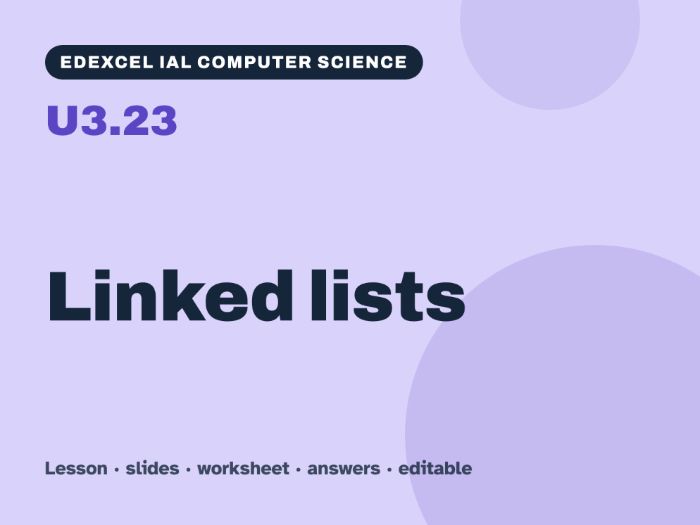 Edexcel IAL Computer Science – U3.23 Linked lists – Lesson & Worksheet