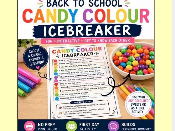 Back to School Candy Colour Icebreaker Activity | First Day | No Prep | Table Talk
