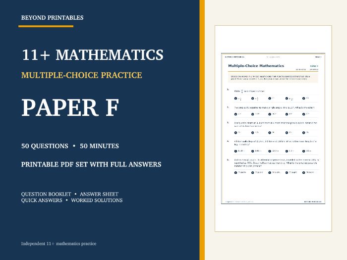 11+ Maths Practice Paper F | 50-Question Multiple Choice Test with Answers