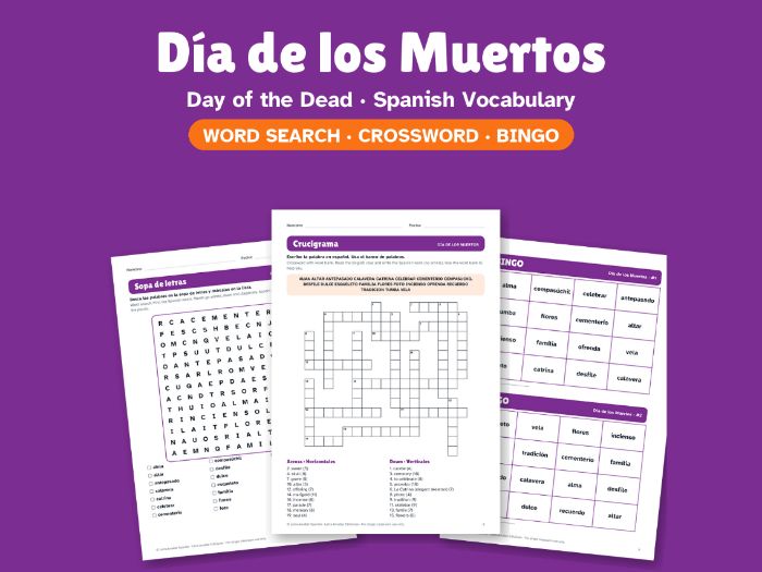 Day of the Dead in Spanish: Word Search, Crossword & Bingo