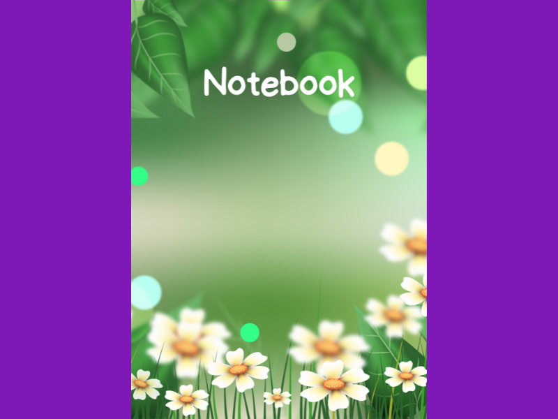 White Flowers with Green Background A4 Lined Notebook
