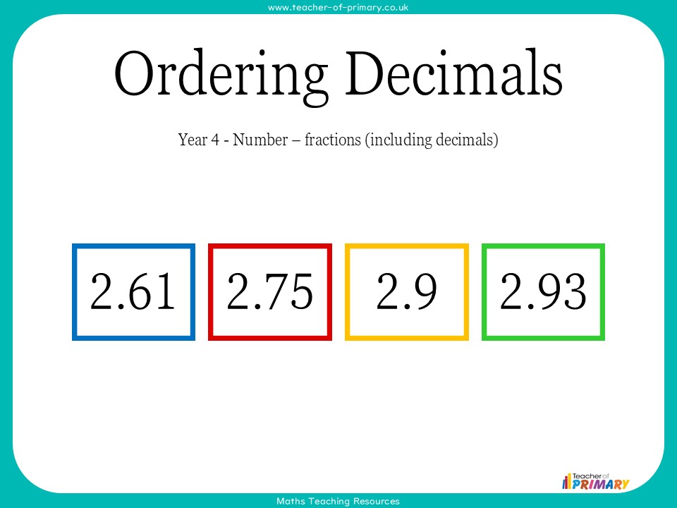 Ordering Decimals - Year 4