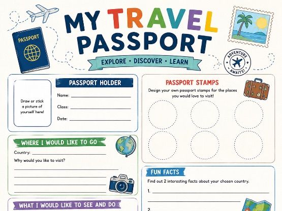 My Travel Passport Worksheet | Summer Holiday Activity | End of Term | KS1 & KS2 Printable