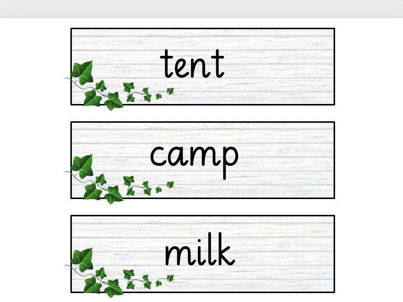 *EDITABLE* Natural name labels or word cards