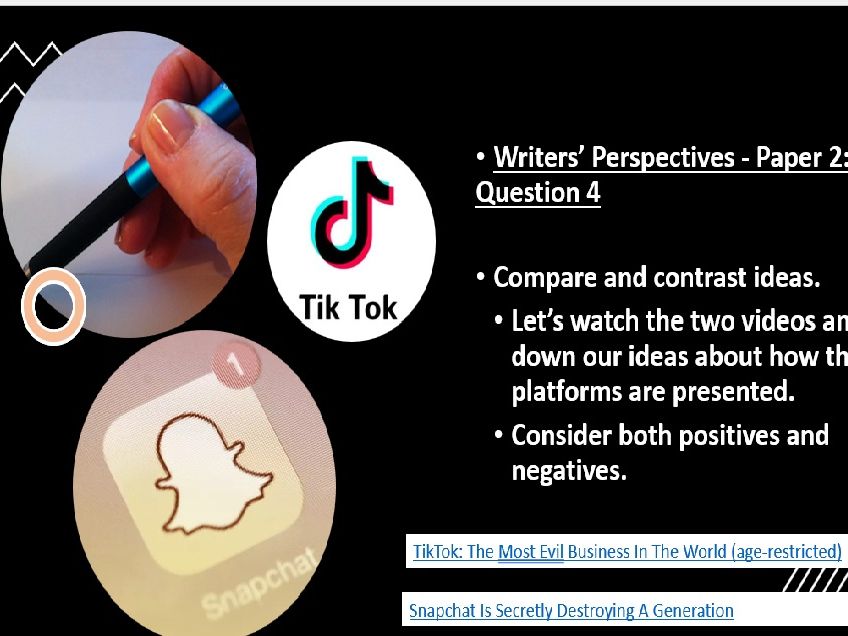 AQA GCSE English Language Writers' Viewpoints & Perspectives - TikTok vs Snapchat & Tyson Fury
