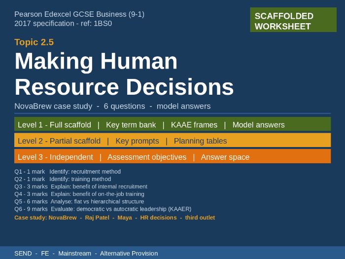 Edexcel GCSE Business | 2.5 Making Human Resource Decisions | SEND Scaffolded Worksheet