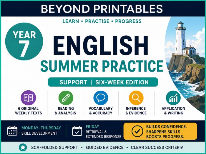 Year 7 English Summer Practice Booklet – Support | 6 Weeks, 30 Sessions & Answers