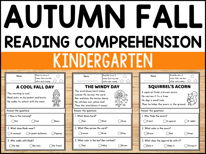Kindergarten Fall Reading Comprehension Passages and Questions Worksheets