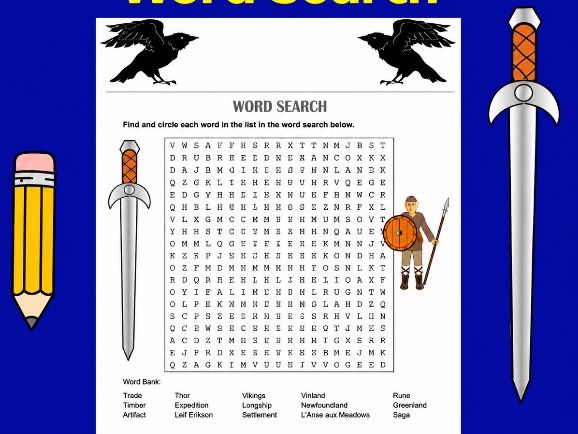 Vikings in North America Word Search Vocabulary Activity ESL Sub Plans