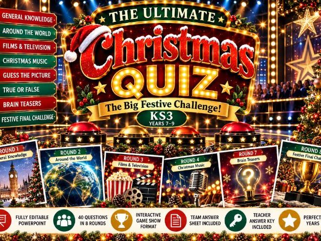 Ultimate Christmas Quiz KS3 | 40 Questions | Interactive PowerPoint & Team Answer Sheet