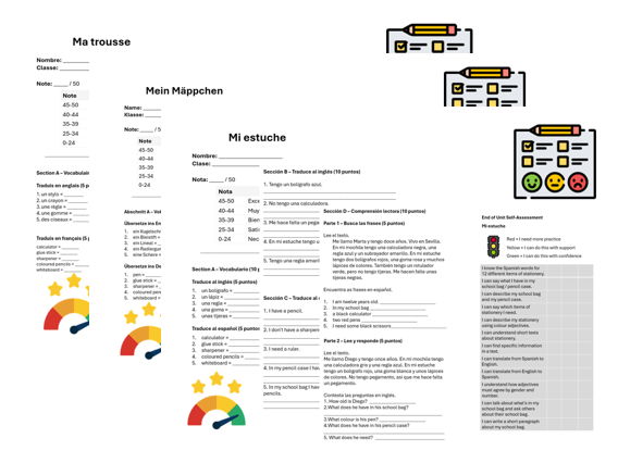 Pencil Case (French, German & Spanish) – Assessment, Mark Scheme & Self Assessment