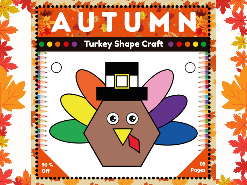 Fall Turkey Shape Craft : Engaging Kindergarten Math Craftivity for Thanksgiving