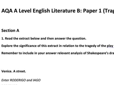 AQA A Level English Literature B Othello Past Paper Questions: Essay and Extract