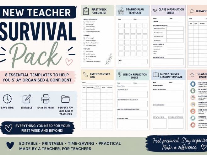 # New Teacher Survival Pack | Editable Classroom Templates for ECTs, Trainees and New Teachers