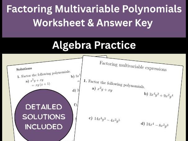 Factoring Multivariable Polynomials Worksheet & Answer Key Algebra Practice