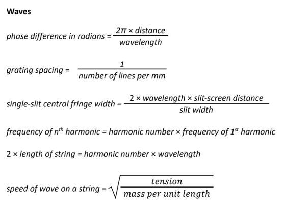 AQA A level Physics List of Equations to Memorise