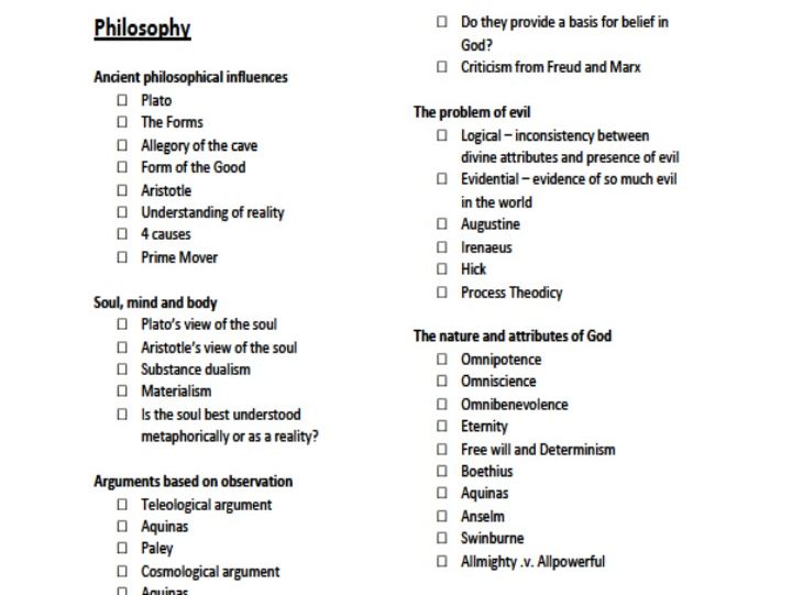 OCR A Level Religious Studies Checklists Teaching Resources