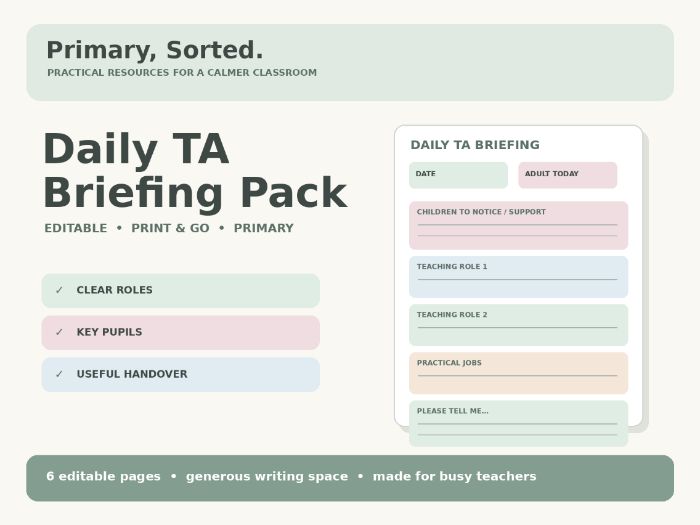 Daily TA Briefing Pack | Editable Template
