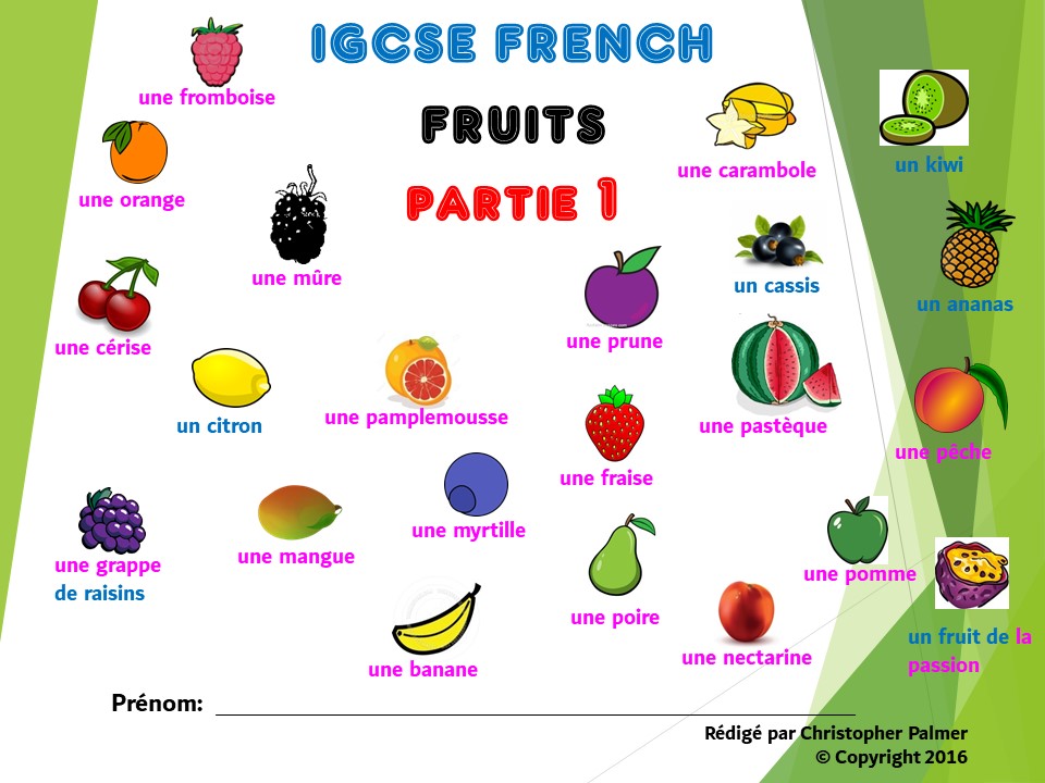IGCSE French Food and drink (Part 1) Fruit by KRIS240680 Teaching