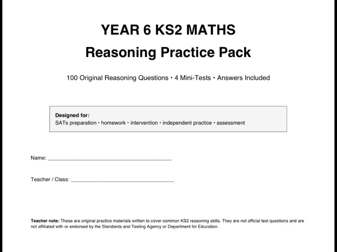Year 6 KS2 Maths Reasoning Practice Pack