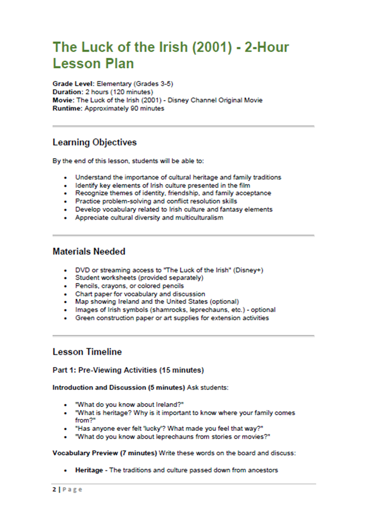 'The Luck of the Irish' - 2-Hour Lesson Plan for St. Patrick's Day ...