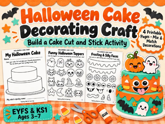 Halloween Cake Craft Cut and Stick Activity