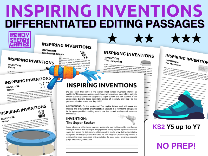 KS2 SPaG Differentiated Editing Passages | Inspiring Inventions | 3 Levels | Year 4 to 7