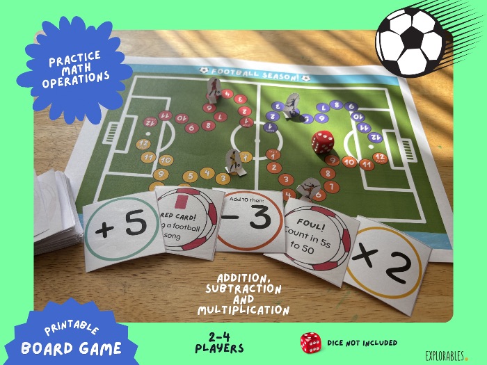 Football Season Printable Board Game Soccer Game Kids Mental Math Activity Mathematics Group Game