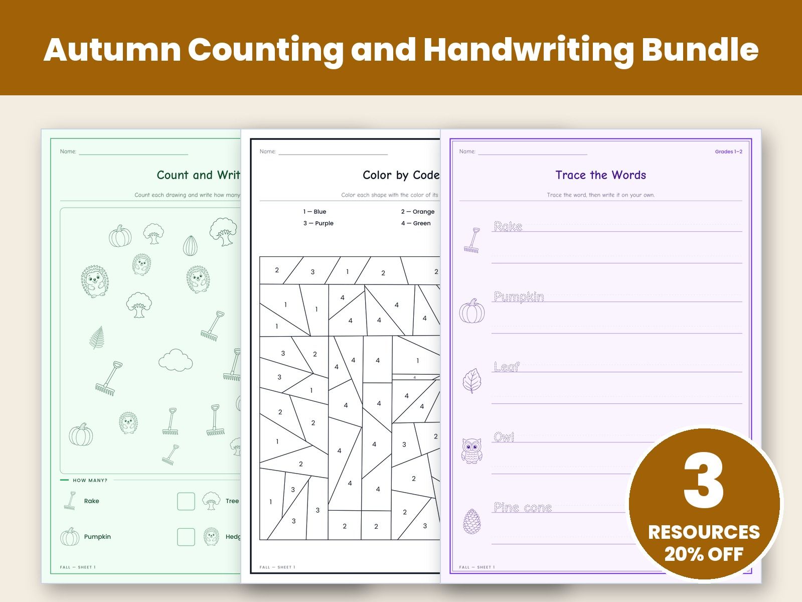 Autumn Counting and Handwriting Bundle