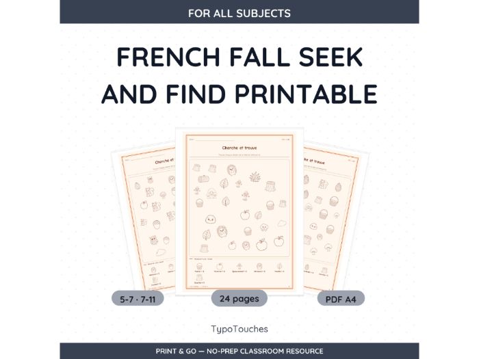 French Fall Seek and Find Printable | 24 pp