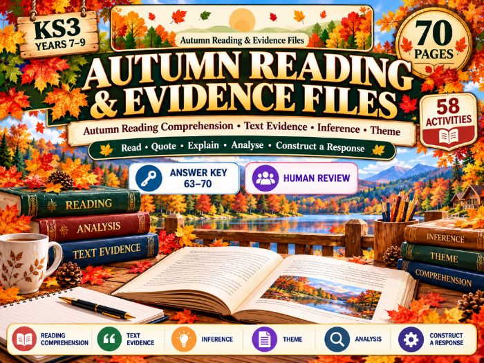 Autumn Reading & Evidence Files  KS3 Reading Comprehension, Inference & Text Evidence  70 Pages