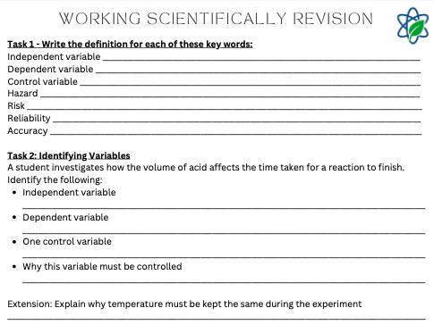 Chemistry Revision/Working Scientifically/With Answers/GCSE/AQA/Combined Science/Chemistry