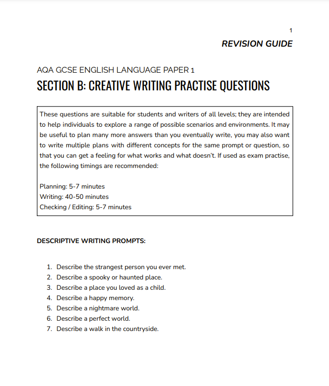 Creative Writing Paper 1 Tips Creative Writing Paper 1 Tips