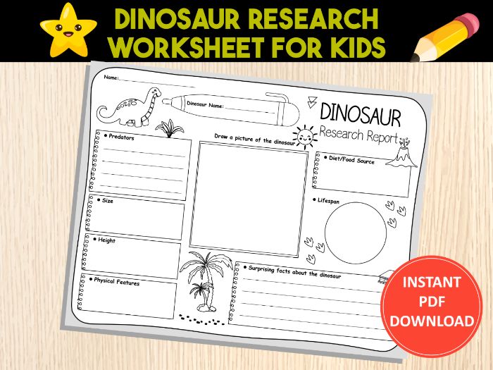 Dinosaur Research Worksheet For Kids | Science Project Report Template
