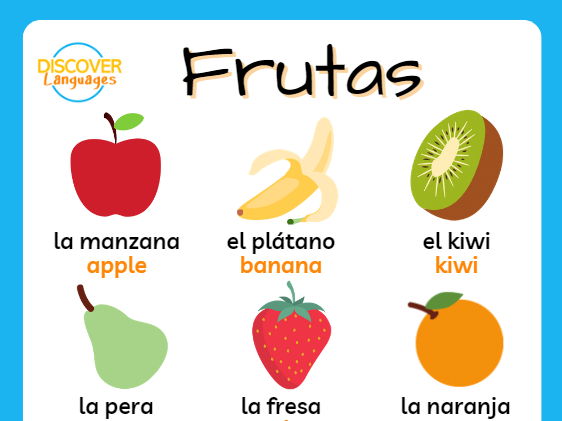 Spanish Frutas Fruits Vocabulary Posters Worksheet and Wordsearch