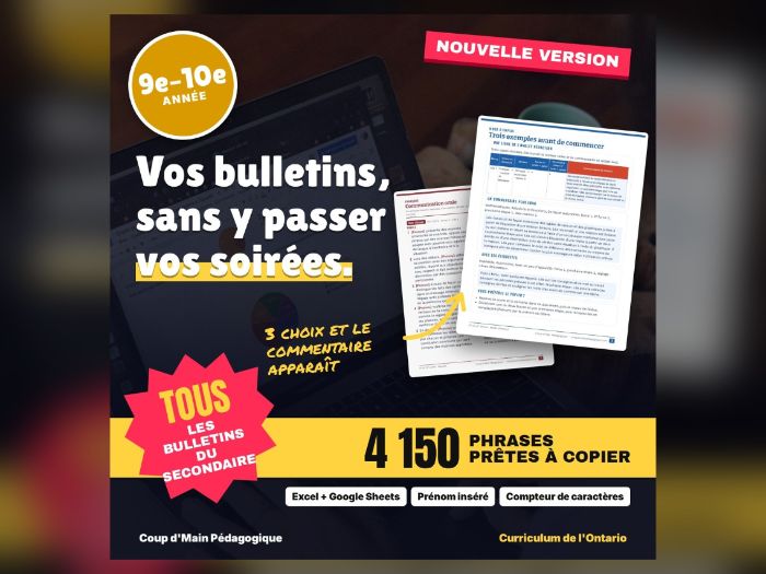French Report Card Comment Generator Ontario Grades 9-10 | Commentaires bulletin